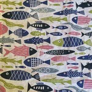 Klippan Table Runner Fun Modern Fish Print Linen Kids Nautical Coastal Scandi